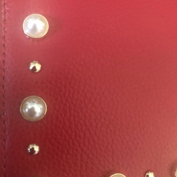 KARL LAGERFELD-NWT Red Leather Crossbody Handbag with Pearl Accents - Picture 9 of 16